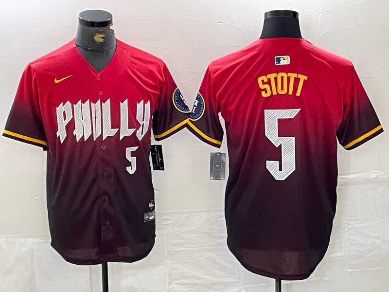 Men%27s Philadelphia Phillies #5 Bryson Stott Red 2024 City Player Number Cool Base Jersey->philadelphia phillies->MLB Jersey
